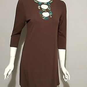 CCO | Joyous  | XS MINI Dress 3/4 sleeve , jewerly necklace | brown color